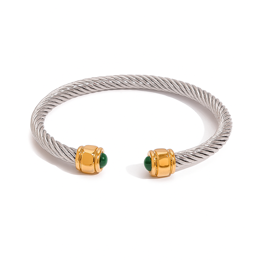 Bold silver bracelet with green detail