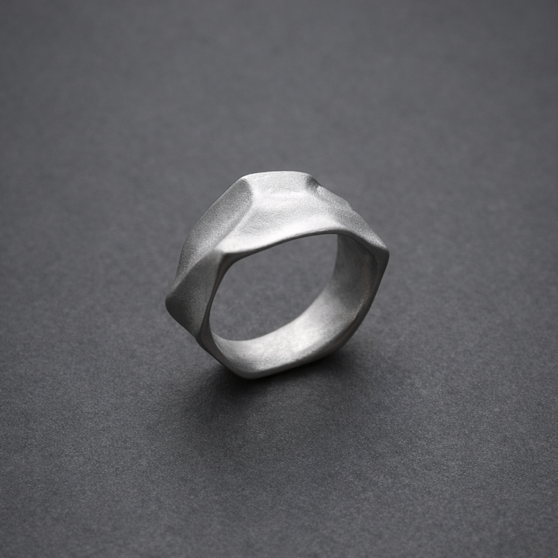 Modern rugged silver ring