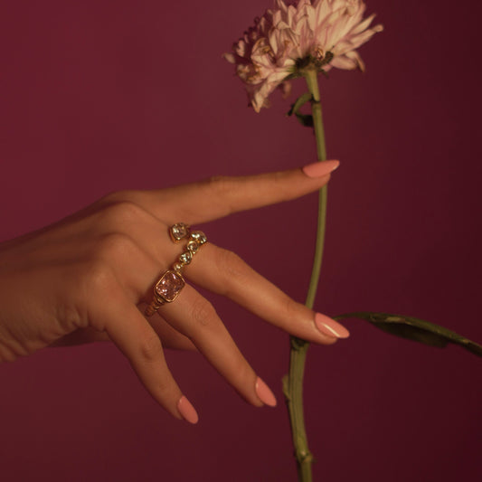 18K gold plated pink stone ring