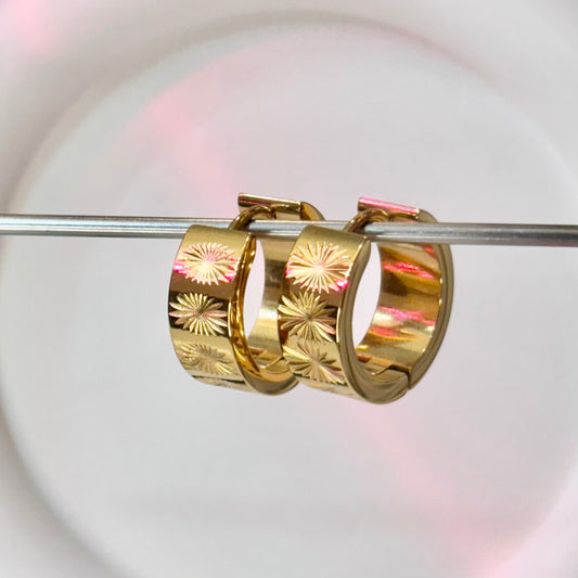 Minimal engraved gold hoops