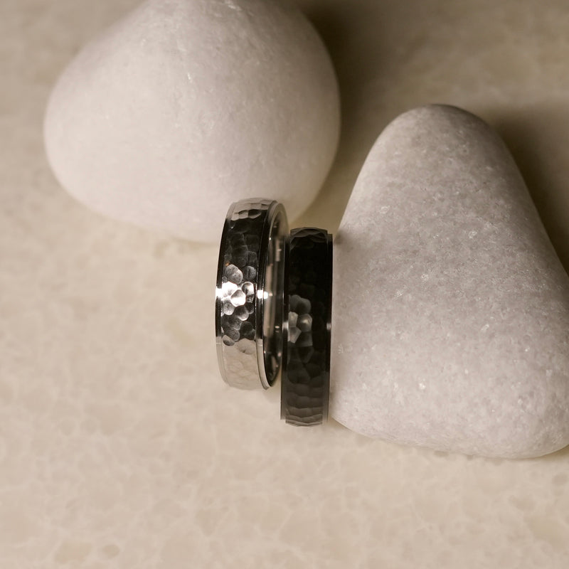 Contemporary hammered band ring