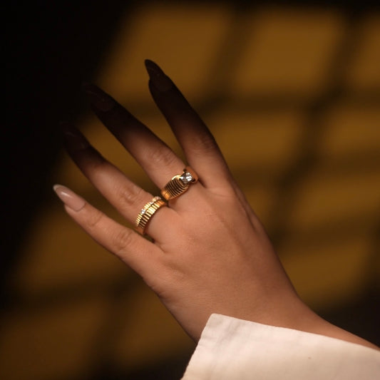 Stride Ring textured gold crystal ring