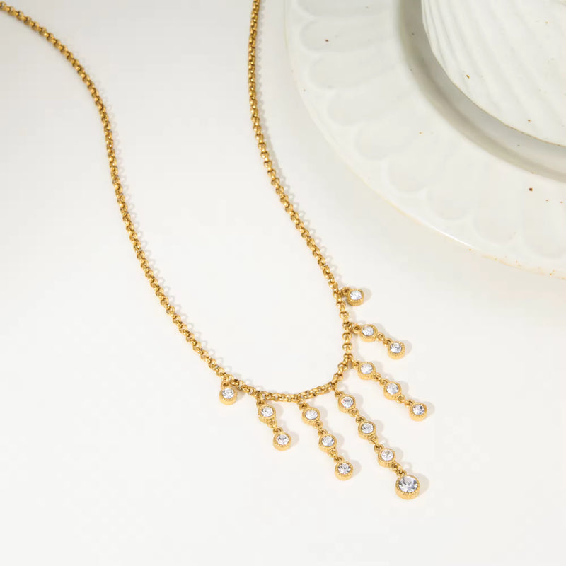 18k gold plated necklace with sparkling crystals, minimalist design for everyday wear