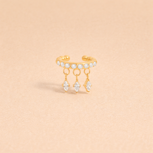 18k gold plated ring with dangling crystals, minimalist everyday jewelry
