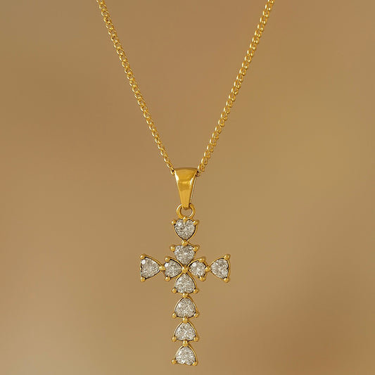 Heart shaped zircon cross necklace