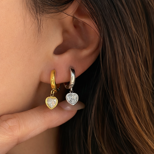 Minimal sparkling heart earrings