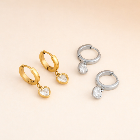 Minimal sparkling heart earrings