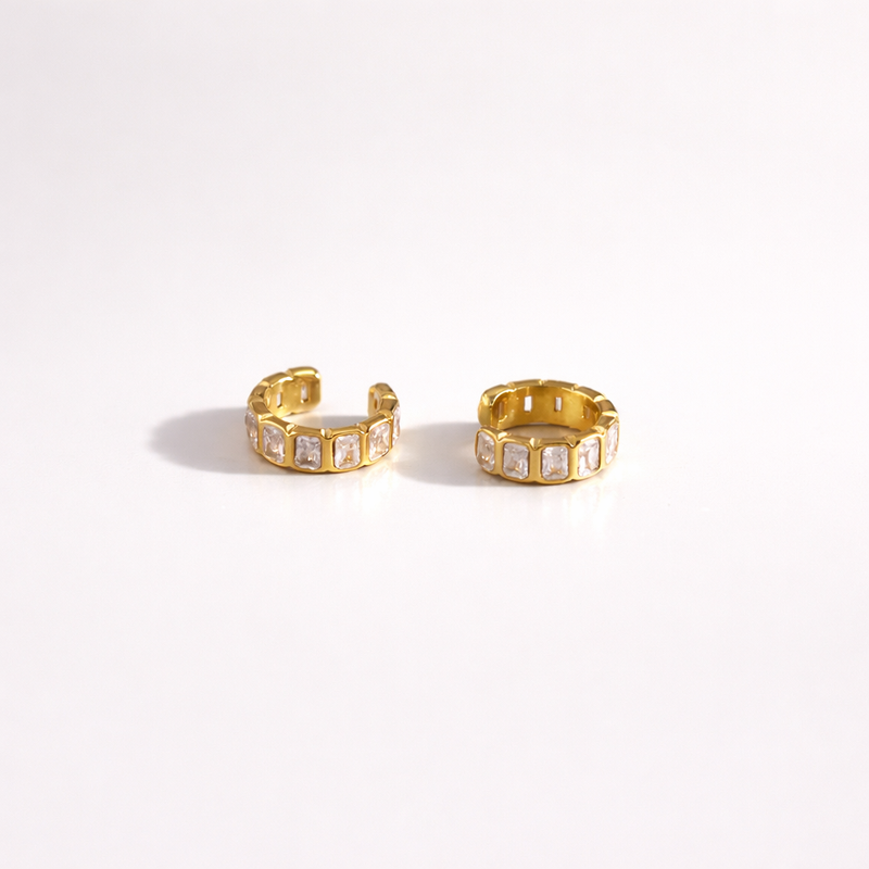 18k gold plated hoop earrings with clear crystals, minimalist everyday jewelry