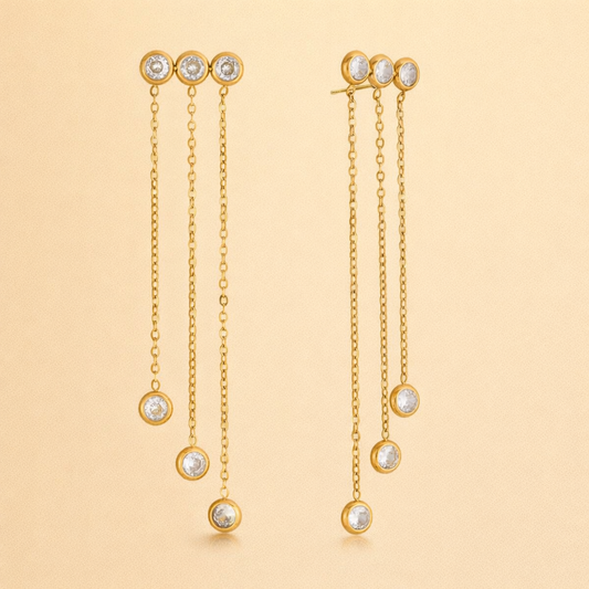 18k gold plated drop earrings with crystal accents, minimalist design for everyday wear