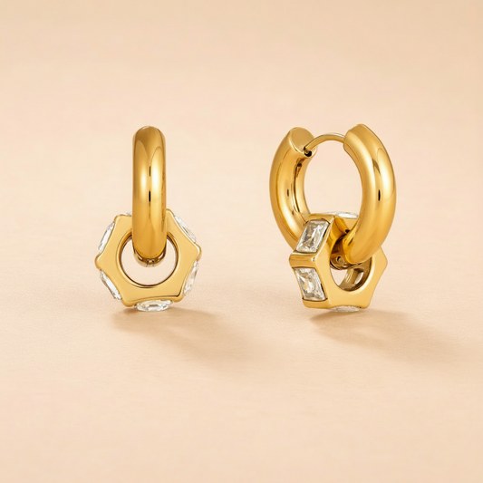 Gold hoop earrings with crystal accents, minimalist design for everyday wear