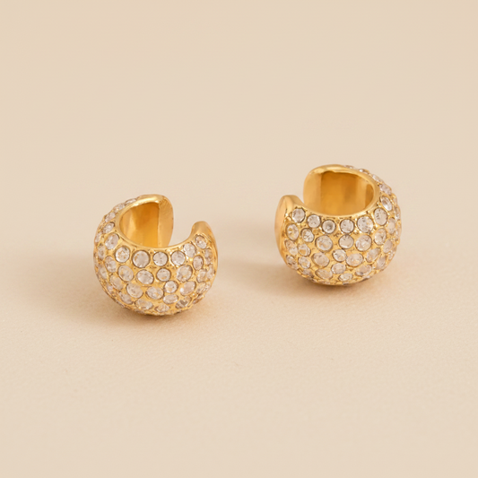 Gold-plated hoop earrings with crystal pavé, waterproof and anti-tarnish for everyday wear