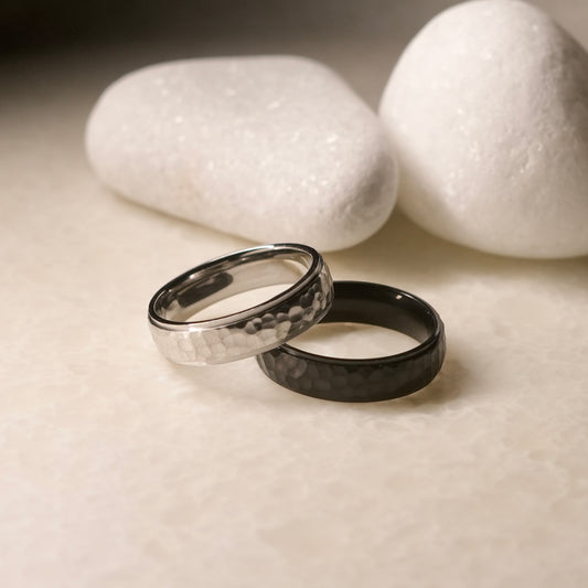 Contemporary hammered band ring 