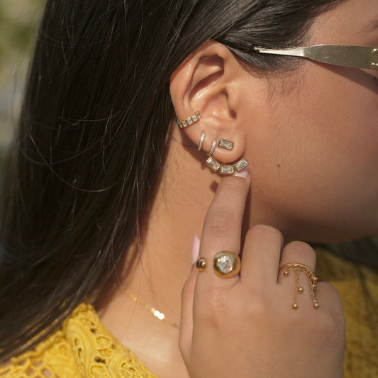 18k gold plated hoop earrings with clear crystals, minimalist everyday jewelry