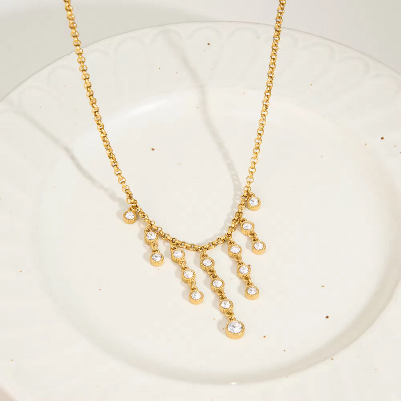 18k gold plated necklace with crystal drops, minimalist design for everyday wear