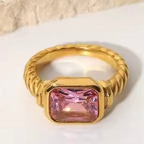 18K gold plated pink stone ring