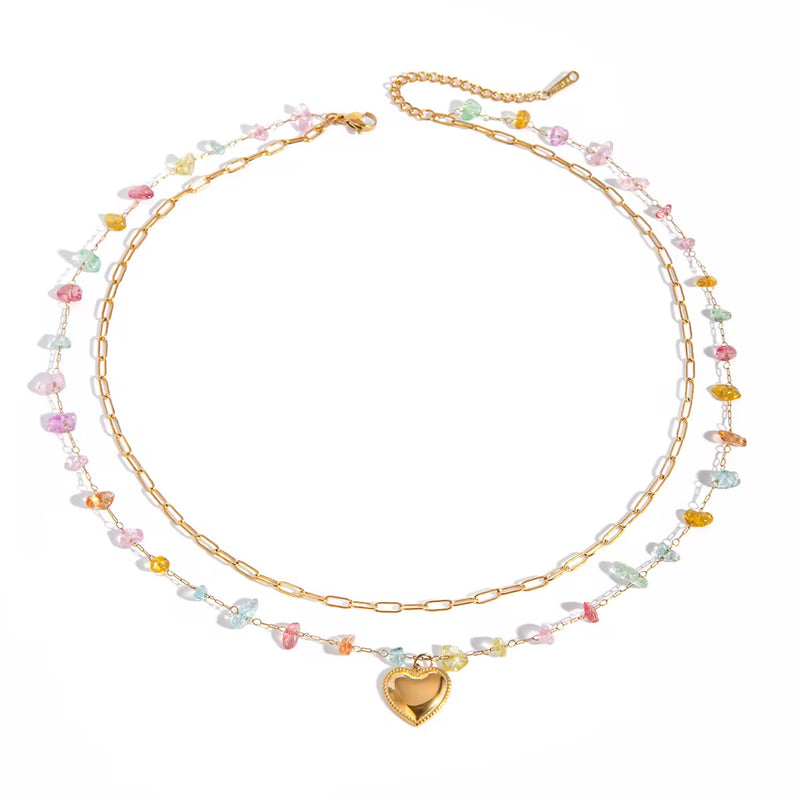 Heart charm layered necklace for women