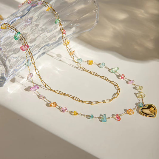 Heart charm layered necklace for women